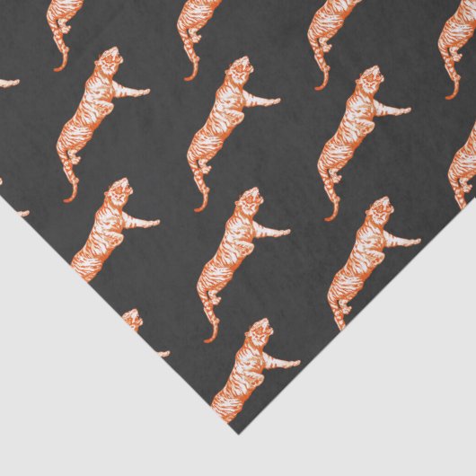 Modern Trendy Bright Orange Tiger on Black Seidenpapier (Detail)
