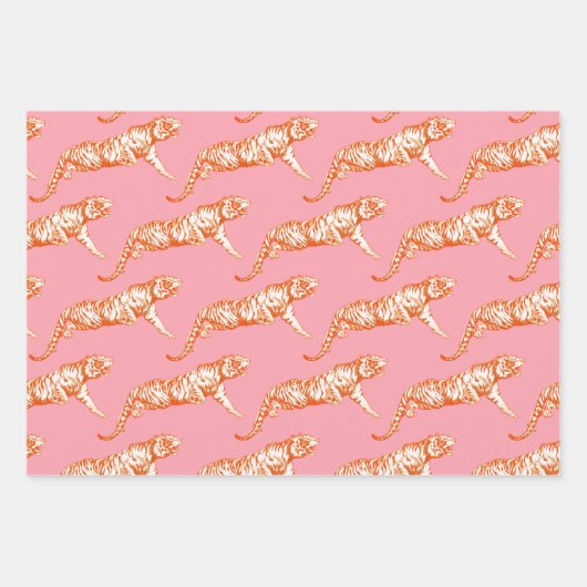 Modern trendy Bright Orange Tiger on Pink Geschenkpapier Set (Vorderseite 2)
