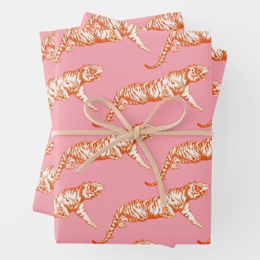 Modern trendy Bright Orange Tiger on Pink Geschenkpapier Set (Beispiel)