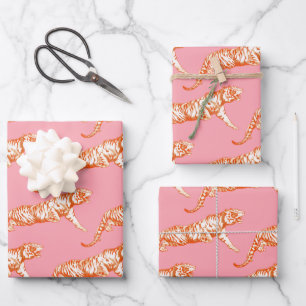 Modern trendy Bright Orange Tiger on Pink Geschenkpapier Set