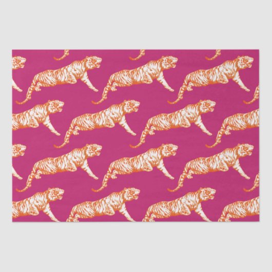 Modern trendy Bright Orange Tiger on Pink Seidenpapier (Vorderseite)