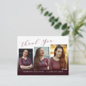 Modern Trendy Burgundy Red 3 Foto Grad Vielen Dank Postkarte (Stehend Vorderseite)