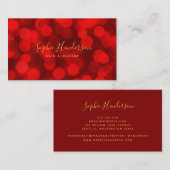 Modern Trendy Calligraphy Ruby Red Bokeh Lights Visitenkarte (Vorne/Hinten)