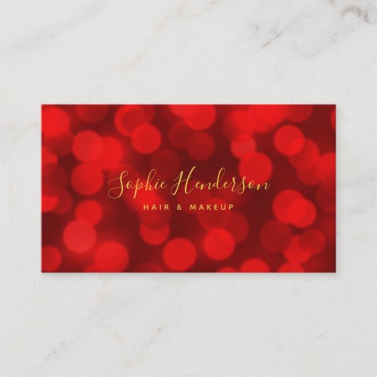 Modern Trendy Calligraphy Ruby Red Bokeh Lights Visitenkarte (Vorderseite)
