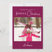 Modern Trendy Christmas Foto Magenta Feiertagskarte (Vorderseite)