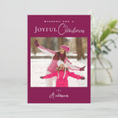 Modern Trendy Christmas Foto Magenta Feiertagskarte (Stehend Vorderseite)