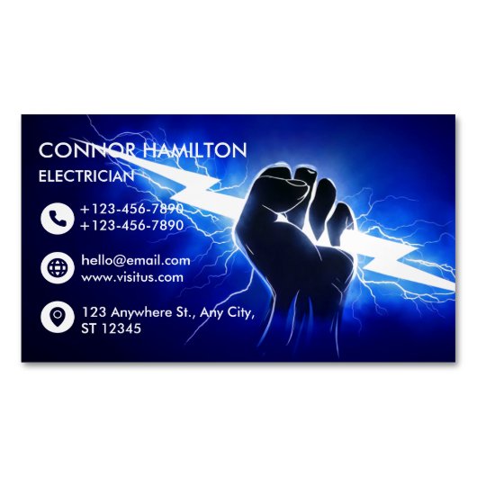 Modern Trendy Cool Blue Lightning Electrician Busi Magnetische Visitenkarte (Vorderseite)