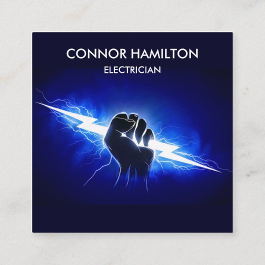 Modern Trendy Cool Blue Lightning Electrician Busi Quadratische Visitenkarte (Rückseite)