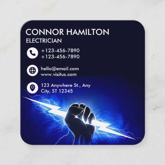 Modern Trendy Cool Blue Lightning Electrician Busi Quadratische Visitenkarte (Vorderseite)