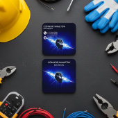 Modern Trendy Cool Blue Lightning Electrician Busi Quadratische Visitenkarte