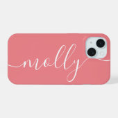 Modern Trendy Coral Pink Kalligraphie Name iPhone 15 Hülle (Rückseite (Horizontal))
