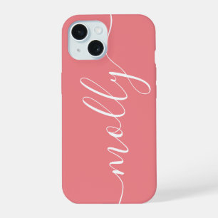 Modern Trendy Coral Pink Kalligraphie Name iPhone 15 Hülle