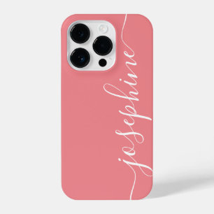 Modern Trendy Coral Pink Kalligraphie Name iPhone 14 Pro Hülle
