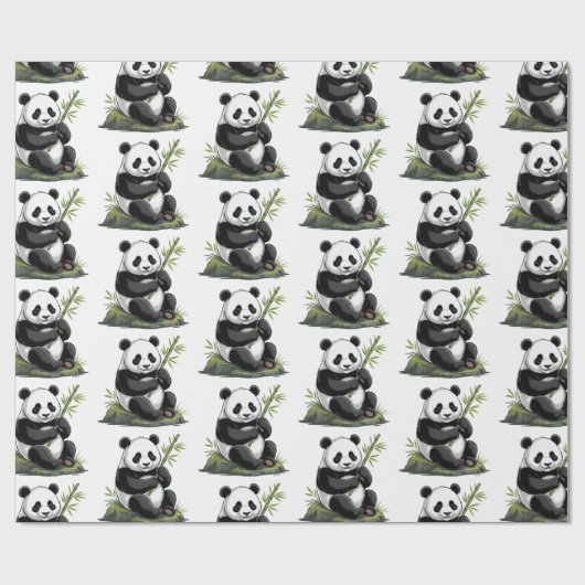 Modern Trendy Cute Panda Bear With Greenery Bamboo Geschenkpapier (Flach)