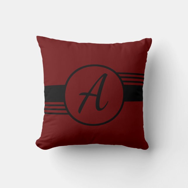 Modern Trendy Dark Red Monogram Initial Kissen (Vorderseite)