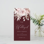 Modern Trendy Deep Burgundy Blush Wedding Program (Stehend Vorderseite)