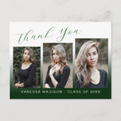 Modern Trendy Green & White 3 Foto Grad Vielen Dan Postkarte (Vorderseite)