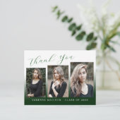 Modern Trendy Green & White 3 Foto Grad Vielen Dan Postkarte (Stehend Vorderseite)