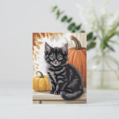 Modern Trendy Halloween Pumpkins and Black Cat Postkarte (Stehend Vorderseite)