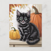 Modern Trendy Halloween Pumpkins and Black Cat Postkarte (Vorderseite)