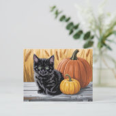 Modern Trendy Halloween Pumpkins and Black Cat Postkarte (Stehend Vorderseite)