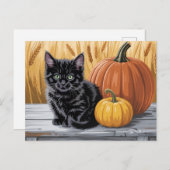 Modern Trendy Halloween Pumpkins and Black Cat Postkarte (Vorne/Hinten)