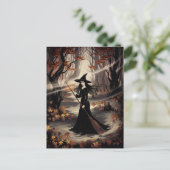 Modern Trendy Halloween Witch in Forest            Postkarte (Stehend Vorderseite)