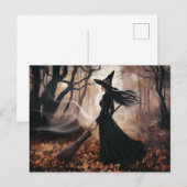 Modern Trendy Halloween Witch in Forest            Postkarte (Vorne/Hinten)