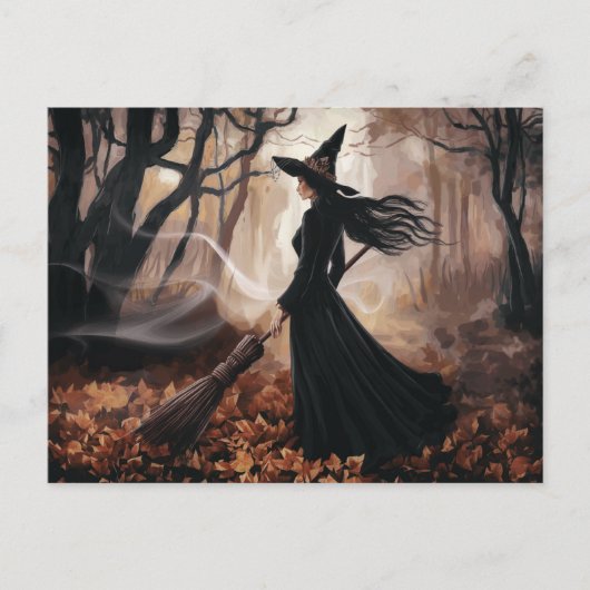 Modern Trendy Halloween Witch in Forest            Postkarte (Vorderseite)