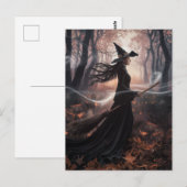 Modern Trendy Halloween Witch in Forest            Postkarte (Vorne/Hinten)