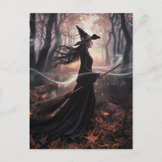 Modern Trendy Halloween Witch in Forest            Postkarte (Vorderseite)
