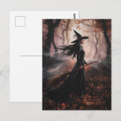 Modern Trendy Halloween Witch in Forest            Postkarte (Vorne/Hinten)