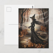 Modern Trendy Halloween Witch in Forest Postkarte (Vorne/Hinten)