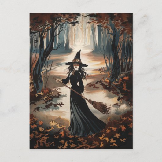 Modern Trendy Halloween Witch in Forest            Postkarte (Vorderseite)