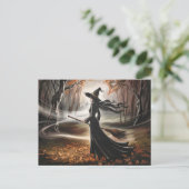 Modern Trendy Halloween Witch in Forest Postkarte (Stehend Vorderseite)