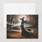 Modern Trendy Halloween Witch in Forest Postkarte (Vorne/Hinten)