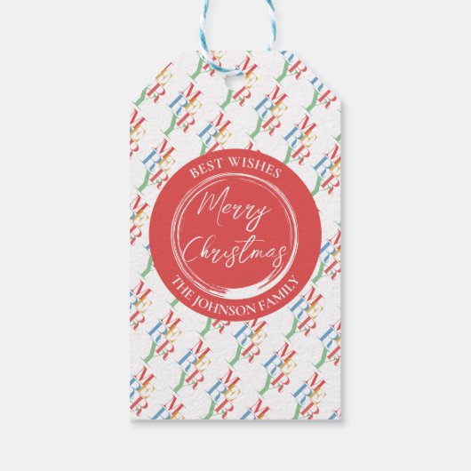 Modern Trendy Merry Bright Geschenkanhänger (Rückseite)