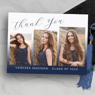 Modern Trendy Navy Blue 3 Foto Grad Vielen Dank Postkarte