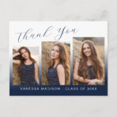 Modern Trendy Navy Blue 3 Foto Grad Vielen Dank Postkarte (Vorderseite)