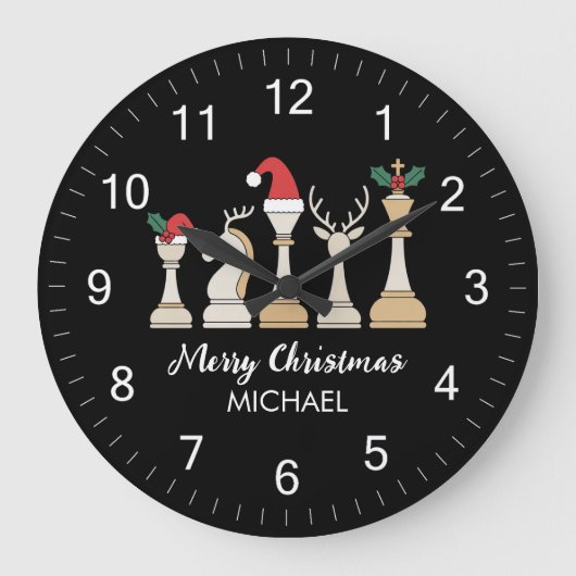 Modern Trendy Personalized Chess Pieces Christmas Große Wanduhr (Vorderseite)
