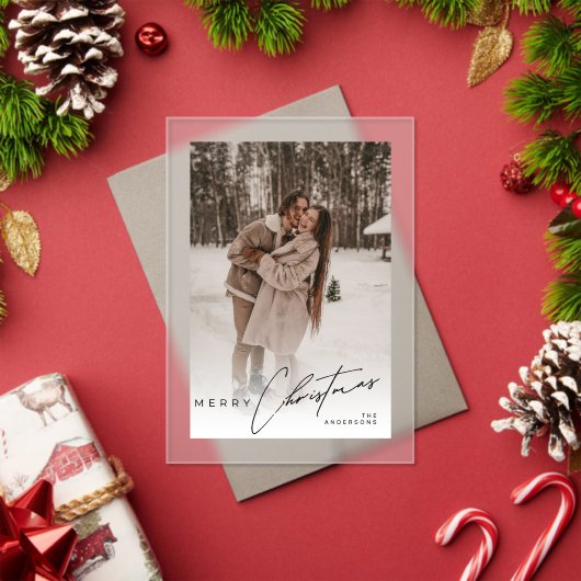Modern Trendy Photo Elegant Script Christmas Card Acryleinladungen (Insitu (Feiertag))