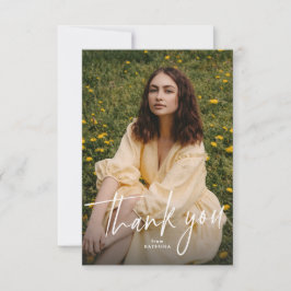 Modern trendy script graduation photo dankeskarte