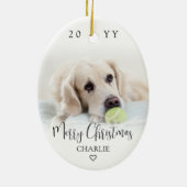 Modern Trendy Script Merry Christmas 2 Photos Oval Keramik Ornament (Hinten)