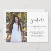 Modern Trendy Script Photo Graduation Announcement Dankeskarte (Vorderseite)