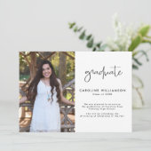 Modern Trendy Script Photo Graduation Announcement Dankeskarte (Stehend Vorderseite)