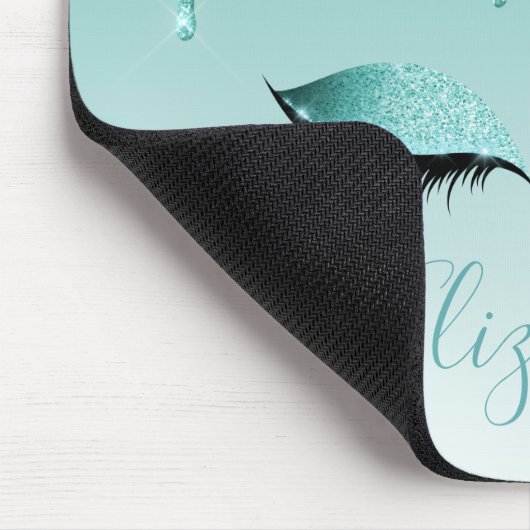 Modern Trendy Teal Glitter Lashes Stylish Script Mousepad (Ecke)