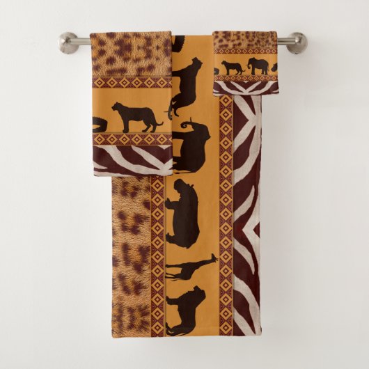 Modern Tribal African Jaguar Muster Animal Print Badhandtuch Set (Insitu)