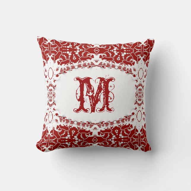 Modern Tribal Batik Monogram White Red Cushi Kissen (Vorderseite)