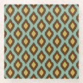 Modern Tribal Ikat blau Gelb Glasuntersetzer (Vorderseite)