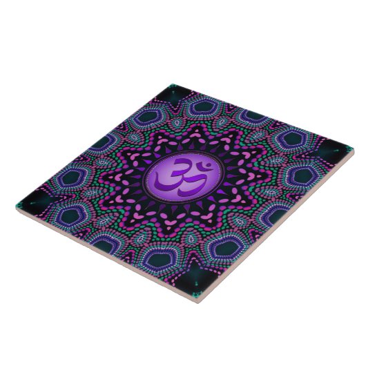 Modern Tribal Lila Om Mandala Keramik Tile Fliese (Seite)